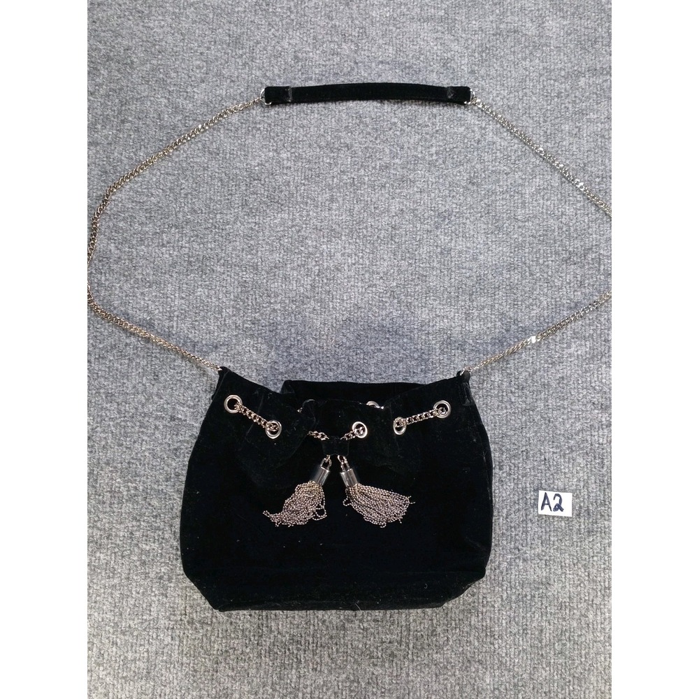 White House Black Market Black Velvet Evening Bag Silver Chain Tassel Crossbody